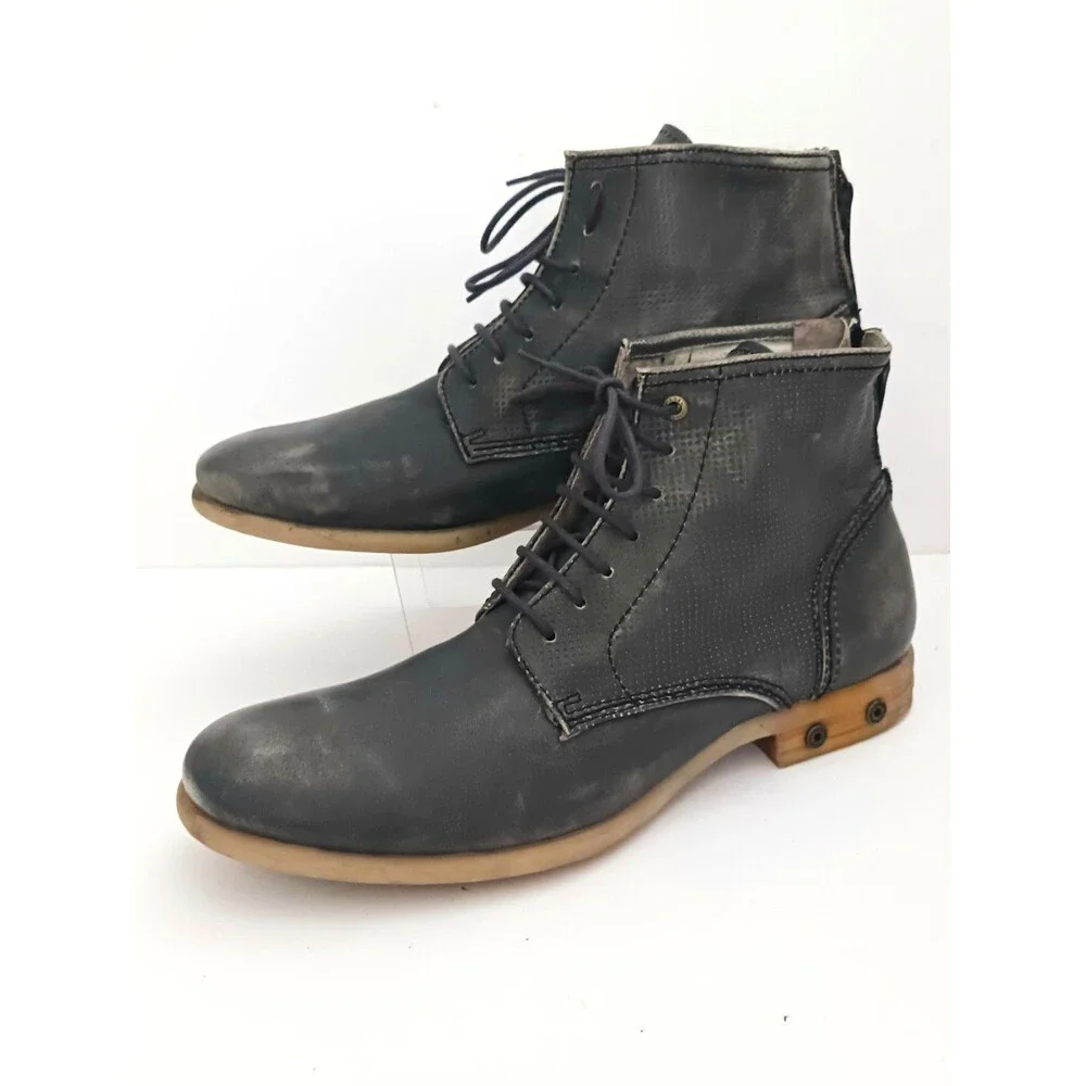 DIESEL Boa Vista Chron Zip Ankle Boot Gray Distressed Leather 41 US 8.5